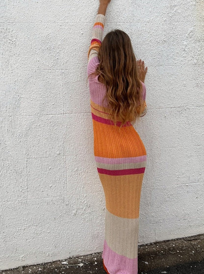 Color Block Knitted Maxi Dress