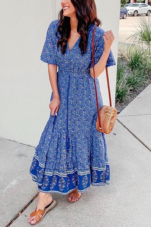 vmtvr - Floral Print Short Sleeve Maxi Dress