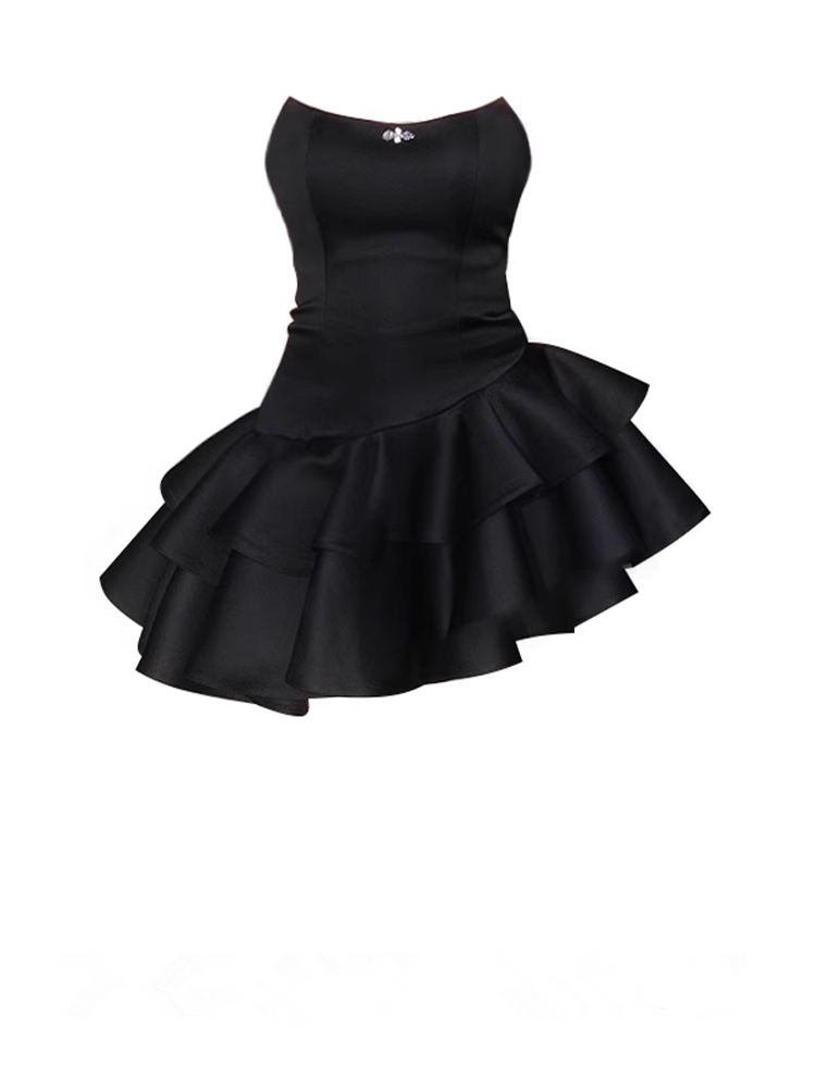 - women's black irregular puffy dress GEU728