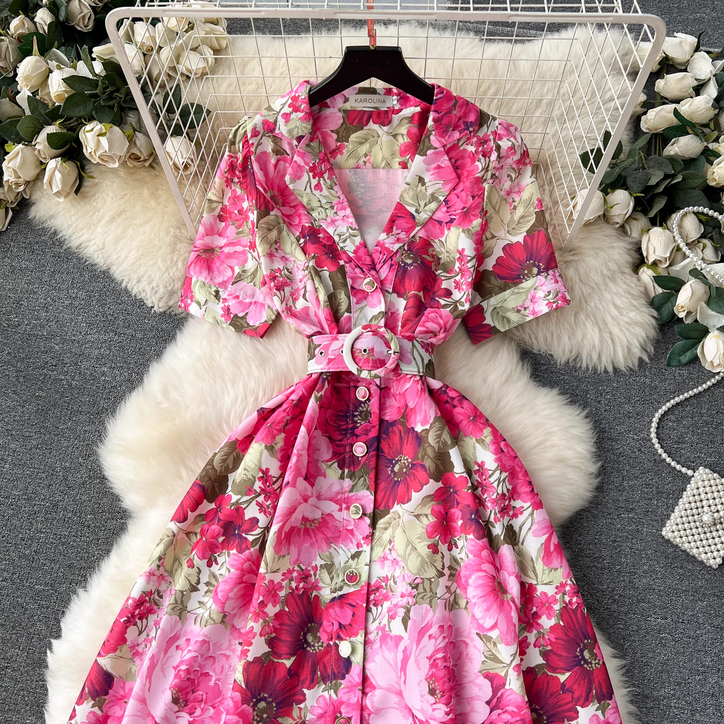 - New style suit collar buttoned long dress for women GEU1175