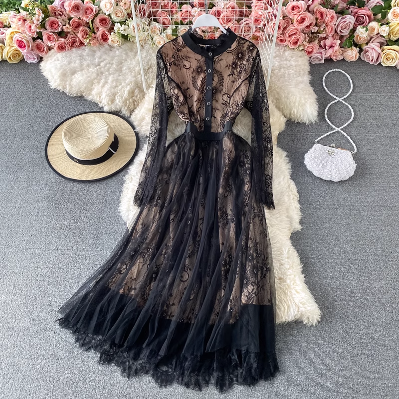 - New Fashion Lace Mid-Length Dress GEU823