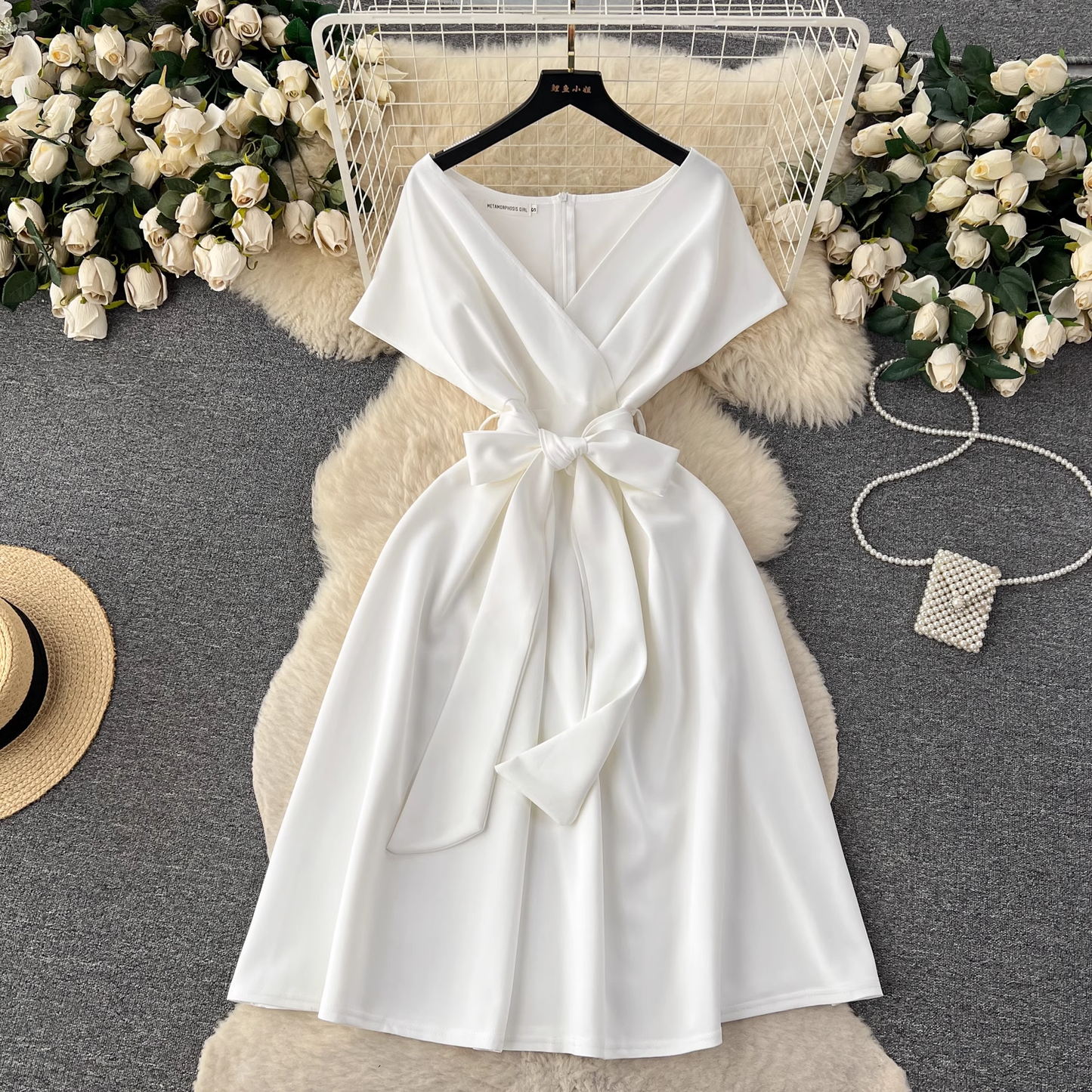 vmtvr- Summer bow tie waist chic dress GEU491