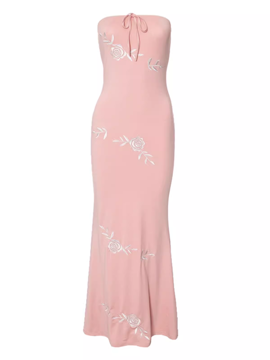 - Pink Mermaid Strapless Dress GEU1379