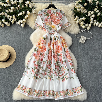 - Summer new style French retro palace style printed elegant dress  GEU1105