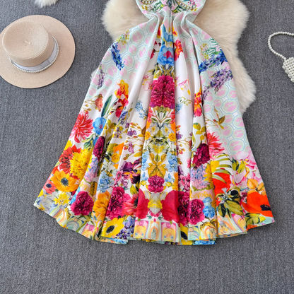 - Colorful floral suspender seaside vacation dress  GEU1424