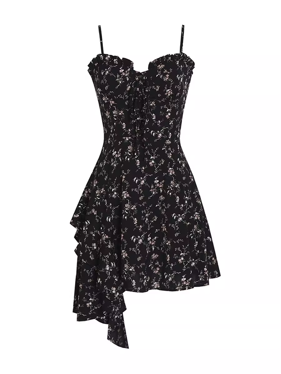 - Irregular floral suspender dress GEU1354