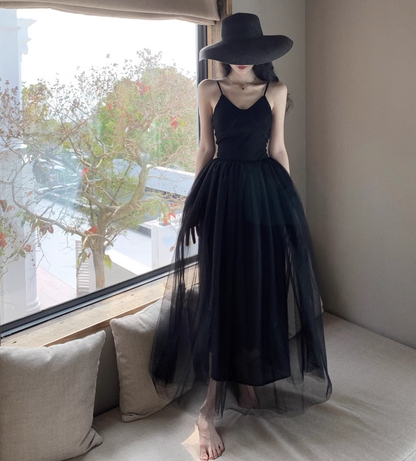 - Black A-line Tulle Dress   GEU1258