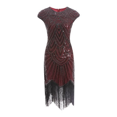 Vintage 1920s Flapper Great Gatsby Dress O-Neck Cap Sleeve Sequin Fringe Party Midi Dress Vestidos Verano 2019 Summer Dress