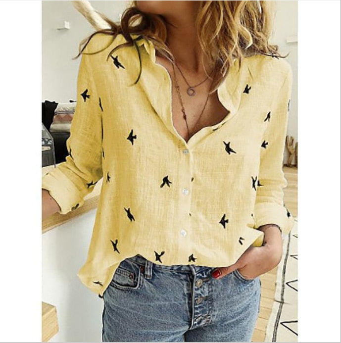 -Fall Outfits Long Sleeve Top Loose Shirts women  summer Oversized Tops pure color casual loose long-sleeved linen shirt in stock