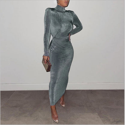 vmtvr Sexy Long Sleeve Turtleneck Midi Dress for Women 2023 Spring Women&#39;s Elegant Bodycon Evening Party Long Dresses Black Blue Khaki