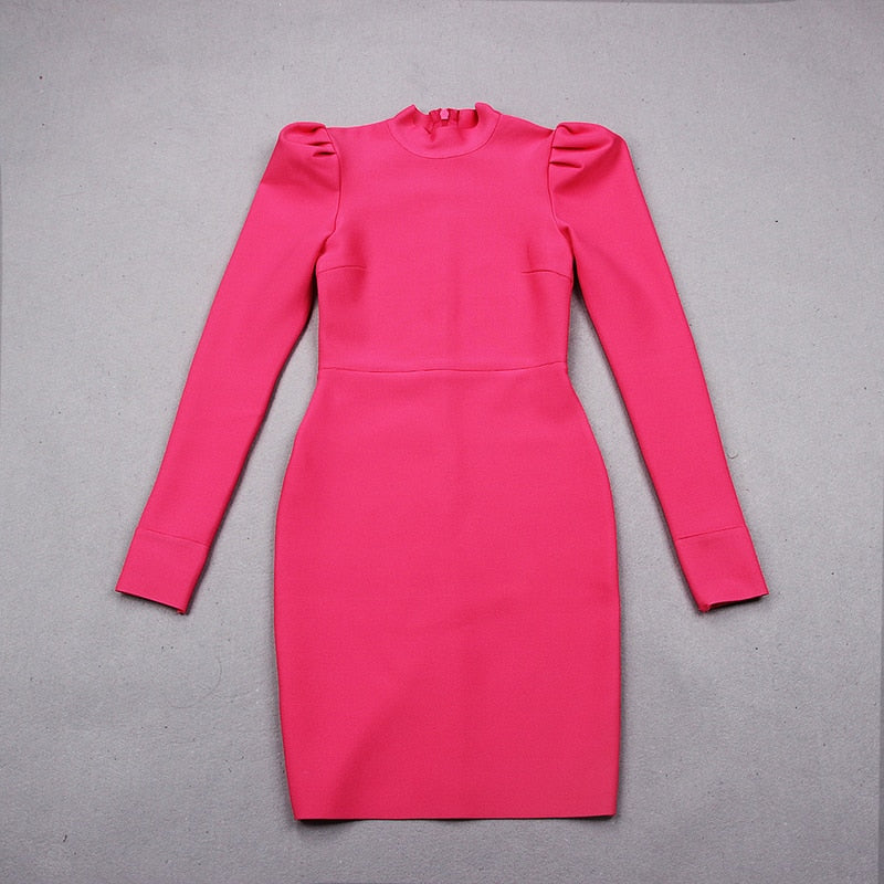 New Fashion Style Spring and Autumn Women's Casual O Neck Long Sleeve Bodycon Midi Bandage Dress Elegant Party Dress