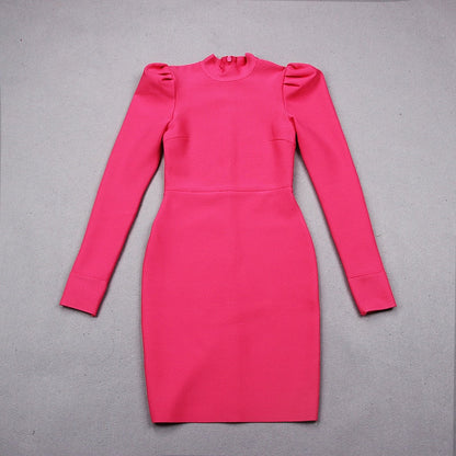 New Fashion Style Spring and Autumn Women's Casual O Neck Long Sleeve Bodycon Midi Bandage Dress Elegant Party Dress