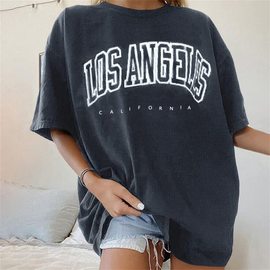 Fashion Women's T-Shirts LOS ANGELES Letter Prints T Shirt Women O-Neck Oversized Loose Short Sleeve Summer Tops Streetwear