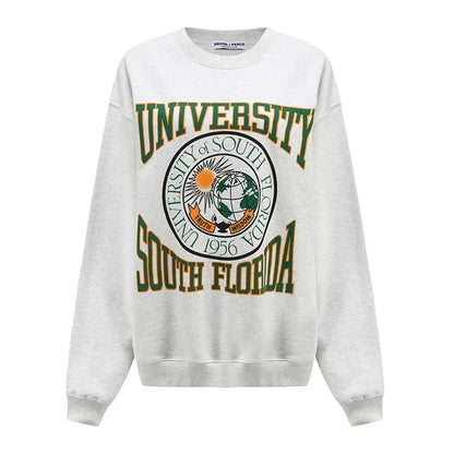 -Retro sports style outfit streetwear 90s fashion American Vintage University of South Florida Print Female Thick Pullover Long Sleeve Thick  Autumn Winter Grey Sweatshirts