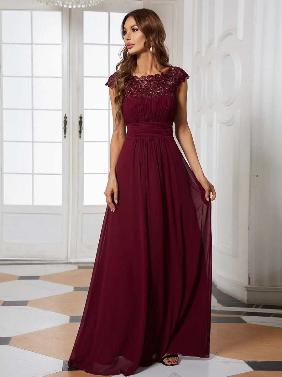 vmtvr - Elegant Evening Dresses O-Neck Sleeveless A-LINE Lace Floor-Length Gown 2023 Ever pretty of Burgundy Simple Prom Dress Women