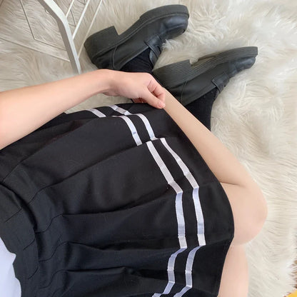 vmtvr Black Striped Women Pleated Skirt Summer High Waist A Line Ladies Sexy Mini Skirt Japan Zipper Preppy Girls Dance Skirts