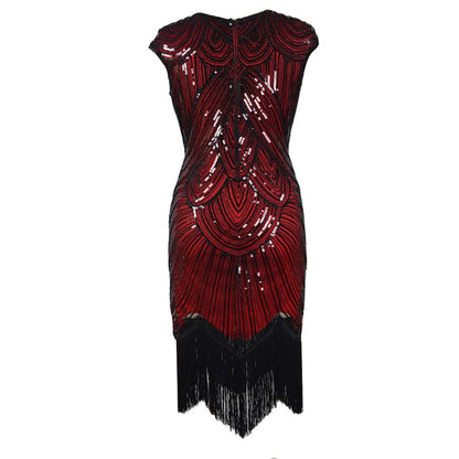 Vintage 1920s Flapper Great Gatsby Dress O-Neck Cap Sleeve Sequin Fringe Party Midi Dress Vestidos Verano 2019 Summer Dress