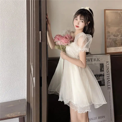 vmtvr Summer Sexy Party Dress Women French Style Princess Sweet Kawaii Mini Dress Puff Sleeve Casual Office Elegant Dresses for Women