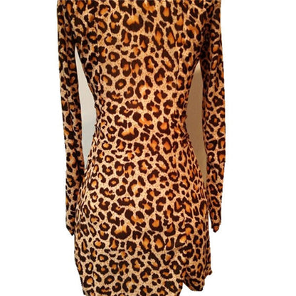 Women Leopard Dresses 2022 Summer Sexy Off Shoulder Bodycon Party Club Dress Leopard Long Sleeve Mini Women Dress Vestido