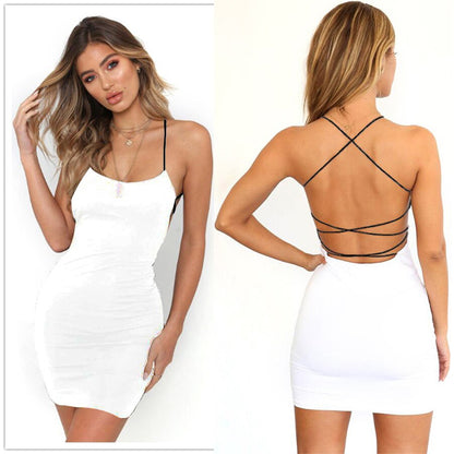 White Sexy Dress Women Spaghetti Strap Dresses Female High Waist Club Dress Short Summer Mini Sleeveless Vestidos