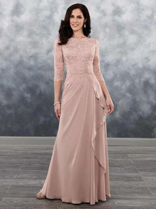 vmtvr Charming On Sale Dusty Rose Mother of the Bride Dresses Lace 2023 Latest Wedding Party Gowns Bateau Neckline with 3/4 Sleeves