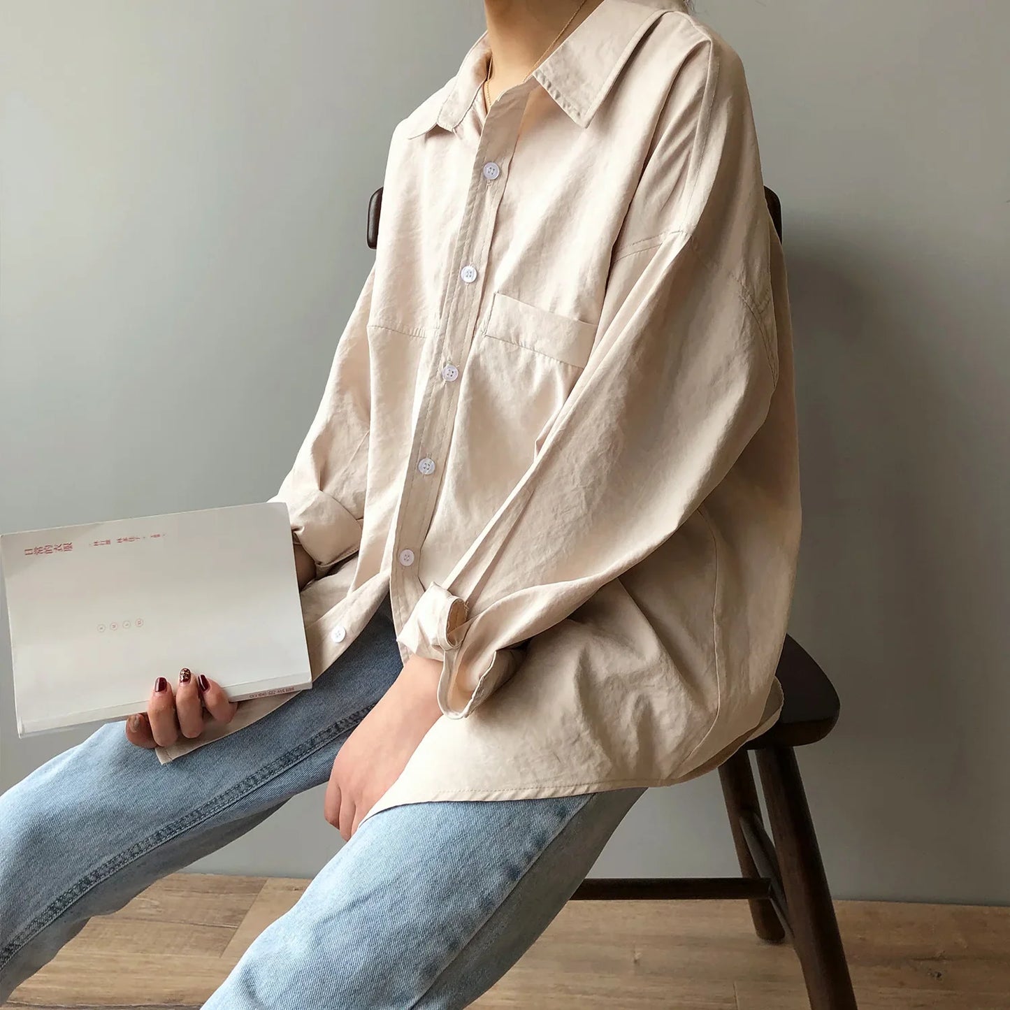 -  New Korean Loose Solid Color Womens Tops And Blouses Spring Autumn 3 Colors All Match Female Shirts