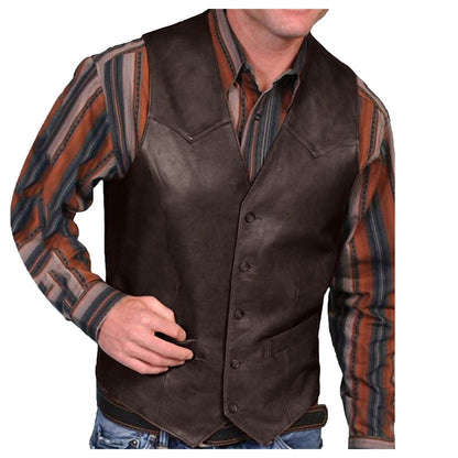 jiaabc Men's Vest Retro V-neck Solid Color Pocket With Button Leather Vest For Male Casual Business Wear Tops Autumn Men v-neck Vest