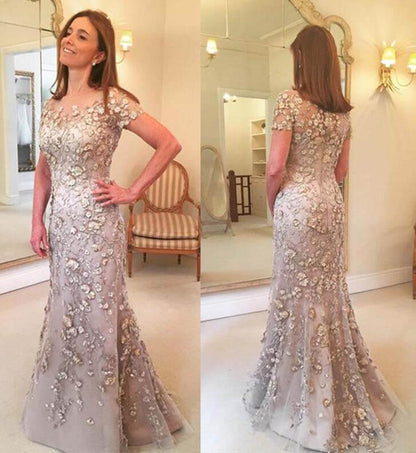 vmtvr Latest Arrival Applique Floral Mother of the Bride Dresses Groom God mother Mermaid Evening Dress For Wedding Party Lace