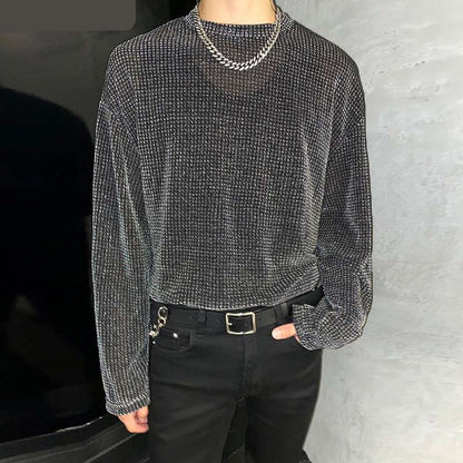 jiaabc Men Mesh T Shirt Transparent Round Neck Long Sleeve Sexy Streetwear Camisetas Casual Party Nightclub Tee Tops 5XL