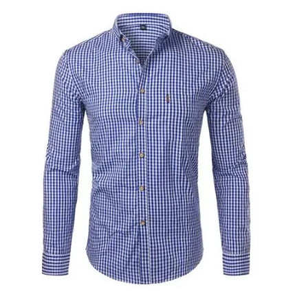 jiaabc Mens Plaid Shirt Long Sleeves Cotton Casual Slim Fit Shirts Button Up Men Dress Shirts Business Shirt Chemise Camisa Masculino