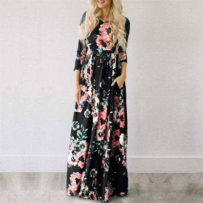 Women Summer Floral Print Maxi Dress White Boho Beach Dress Women Evening Party Long Dress Plus Size Vestidos Female