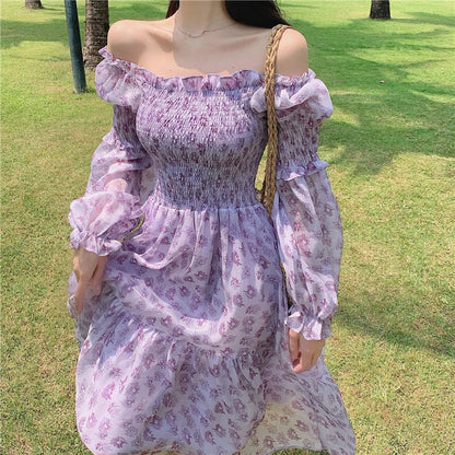 vmtvr Design Floral Dress Women Summer Puffer Sleeve Beach One Piece Dress Korean Elegant Vintage Dress Female Chic Square Collar