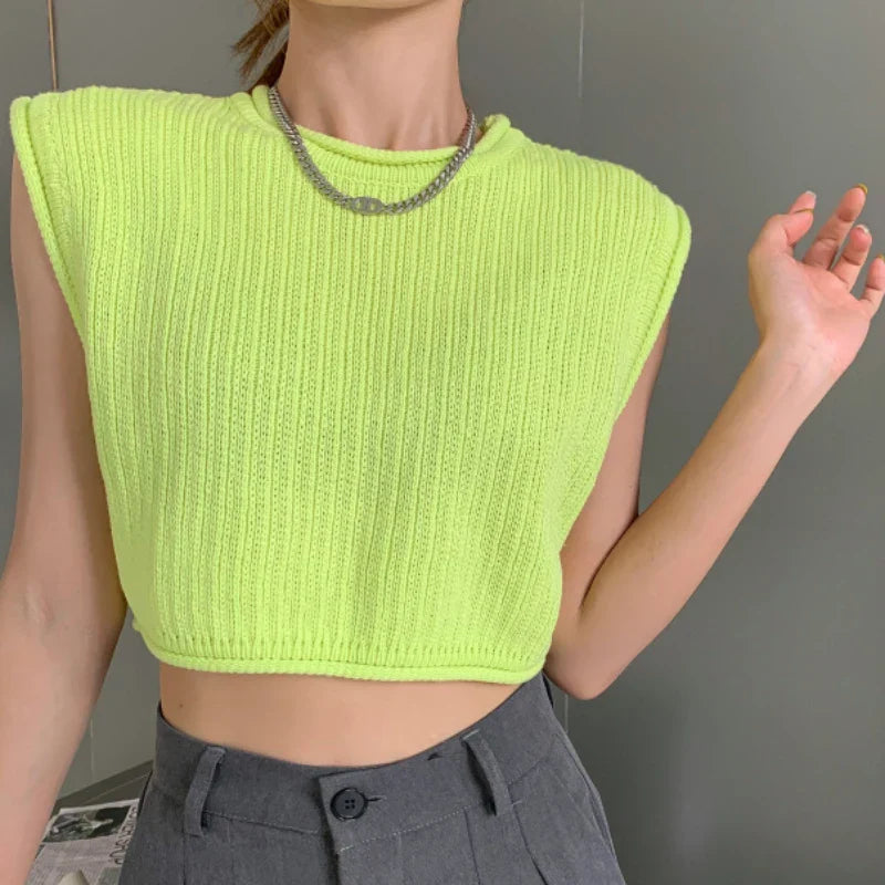 vmtvr Loose Women Vest Tanks Summer Sleeveless Solid White Knit Korean Pullover O Neck Crop Tops Casual Hollow Out Thin Tops