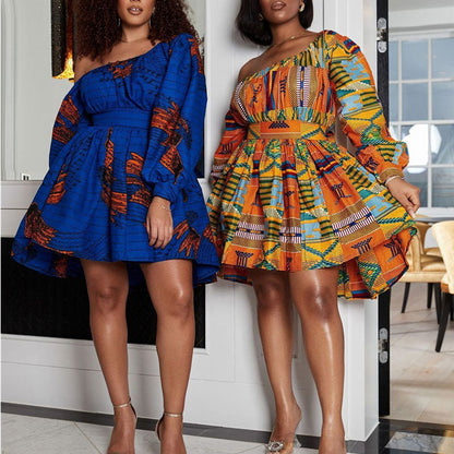 vmtvr - African Dresses Women Sexy Shoulder Off Mini Dress Dashiki Tribal Print Africa Dress Women African Clothes Robe Africaine Femme