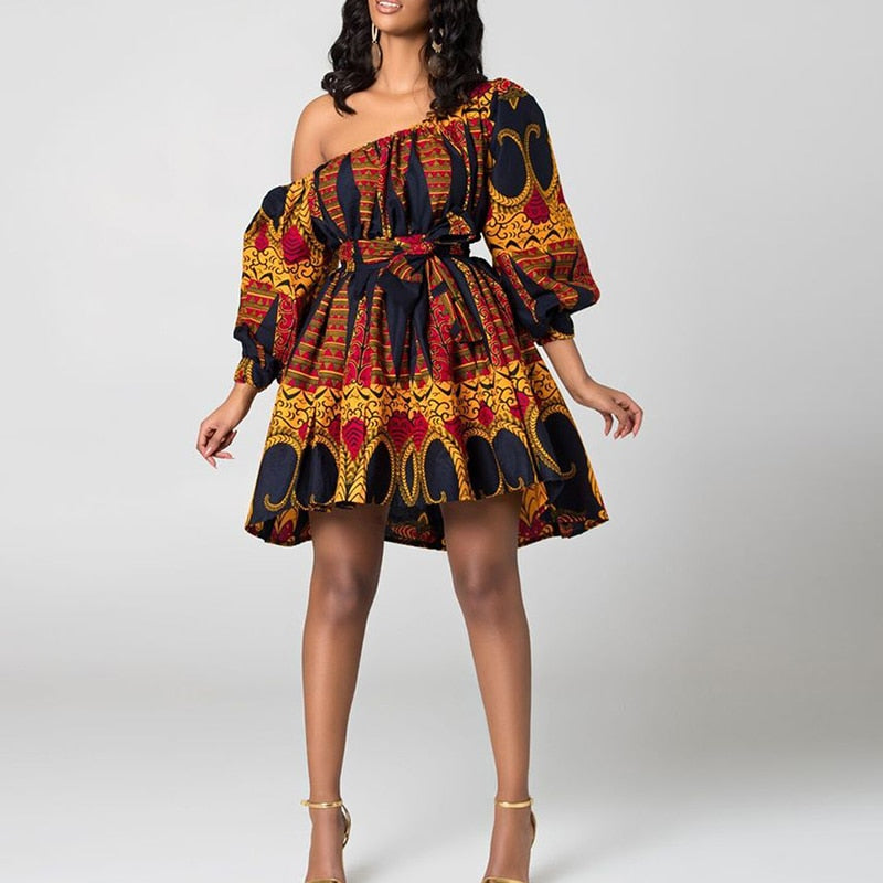 vmtvr - African Dresses Women Sexy Shoulder Off Mini Dress Dashiki Tribal Print Africa Dress Women African Clothes Robe Africaine Femme