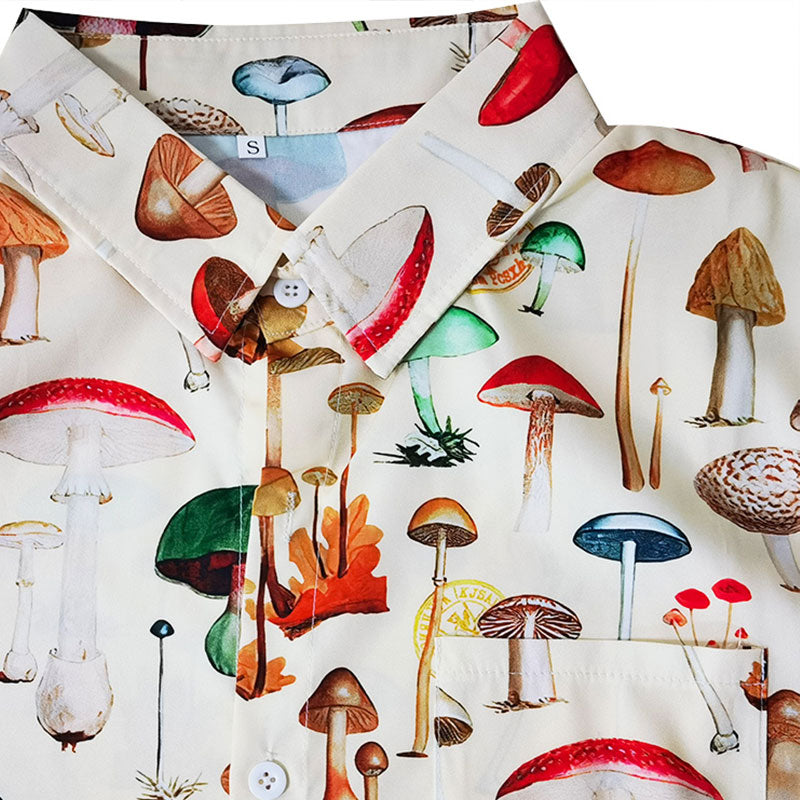 jiaabc Men's Hawaiian Shirt Fashion Casual Streetwear Turn-down Button Short Sleeve Cartoon Mushroom Beach Printed Shirt  Summer