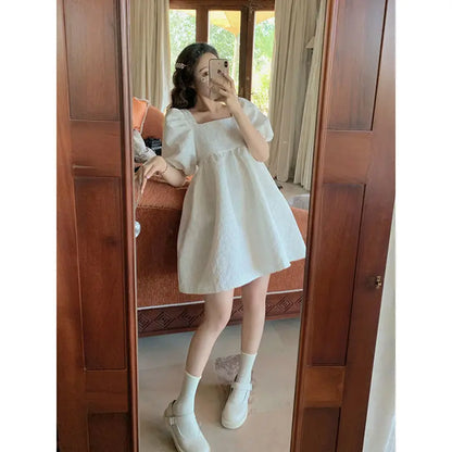 vmtvr White Puff Sleeve Princess Dress Women French Court Mini Party Sweet Dress Summer Casual Korean Wedding Evening Y2k Dress