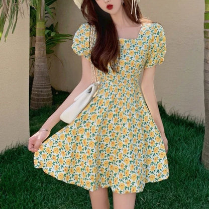 vmtvr Summer Vintage Floral Dress Women French Party Sweet Elegant Beach Casual Dress Korean Chic Princess Kawaii Holiday Dress