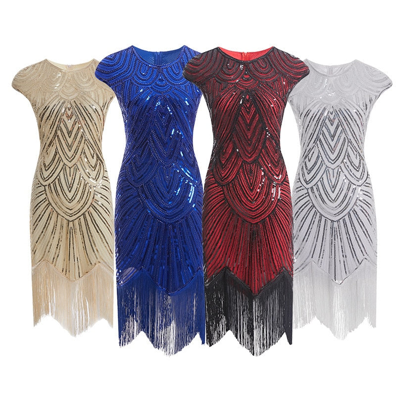 Vintage 1920s Flapper Great Gatsby Dress O-Neck Cap Sleeve Sequin Fringe Party Midi Dress Vestidos Verano 2019 Summer Dress