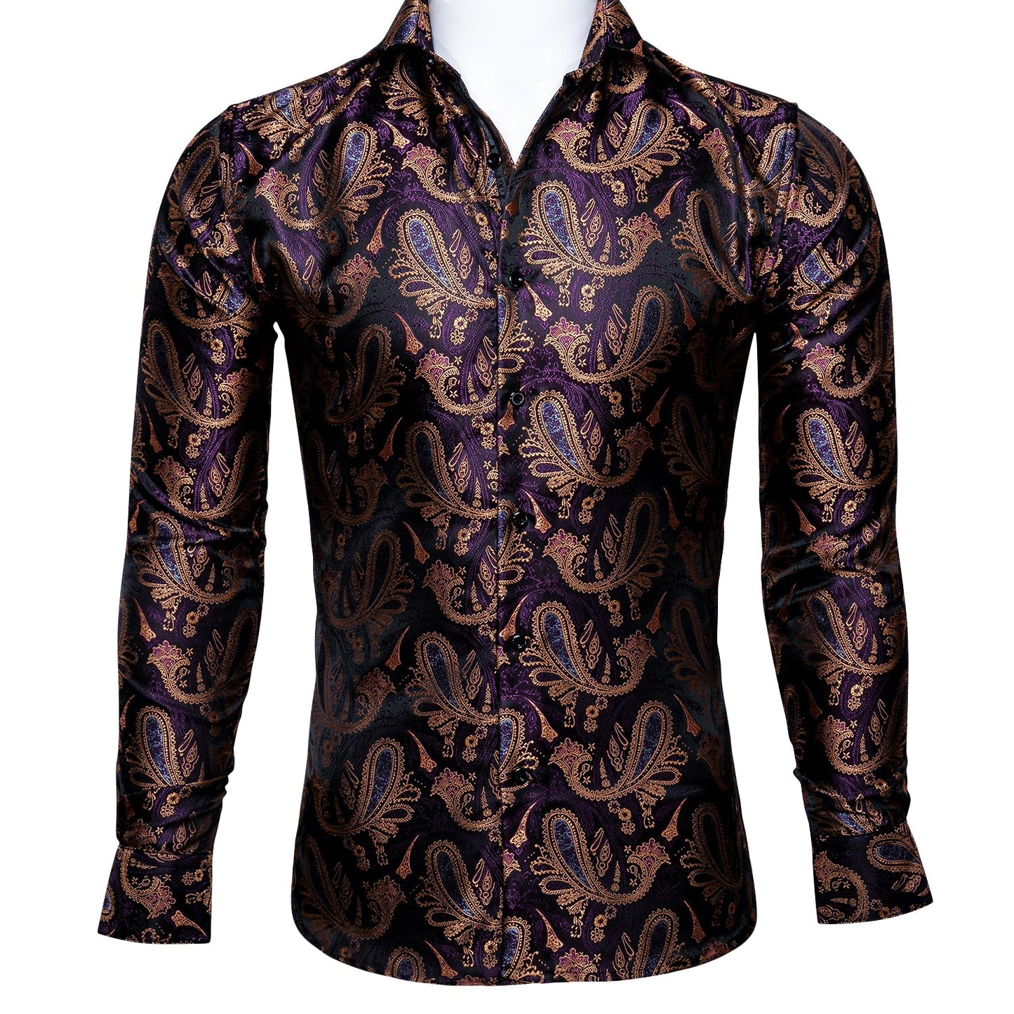 Luxury Red Paisley Silk Shirts Men Long Sleeve Casual Flower Shirts For Men Designer Fit Dress Shirt