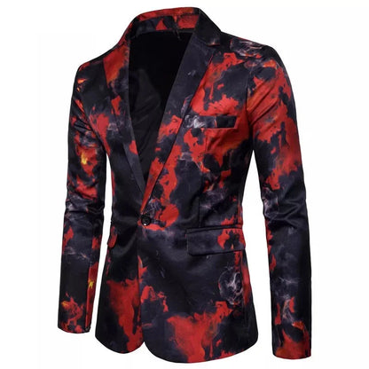 jiaabc Mens Red Flame Printed Blazer Jacket Brand Casual Slim Fit Single Button Blazer Men's Suits and Blazers Terno Masculino 3XL