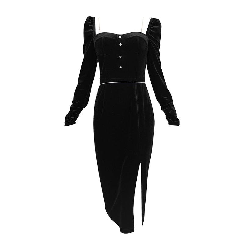 vmtvr - Black Sexy Elegant Dress Women Autumn France Vintage Evening Party Midi Dresses Casual Designer Korean Fashion Clothing New