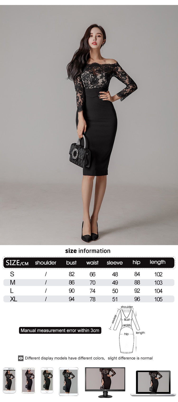 new arrival fashion korean spring midi party dress women OL temperament lace perspective sexy off-shoulder holiday pencil dress