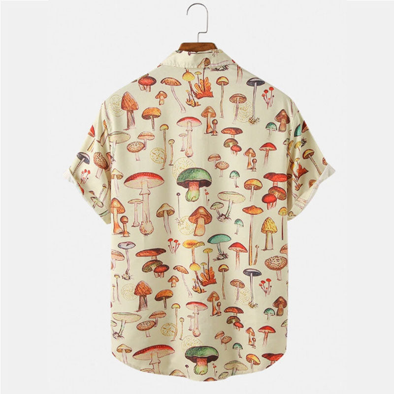 jiaabc Men's Hawaiian Shirt Fashion Casual Streetwear Turn-down Button Short Sleeve Cartoon Mushroom Beach Printed Shirt  Summer