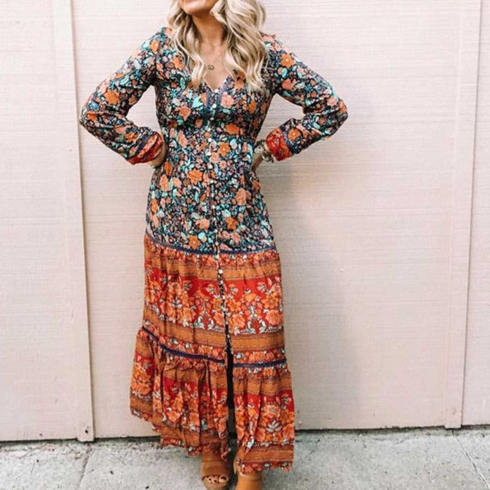 vmtvr - Boho Inspired Long Boho Dress Floral Print spliced maxi dress women Casual chic Spring summer dress long sleeve dress new