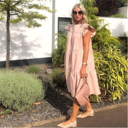 Women Dresses  Summer Shrimp Print Loose Casual Swing Dress Butterfly Short Sleeve Midi Holiday Dress Beach Boho Female Robe