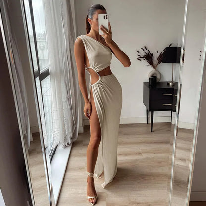 vmtvr  -  Summer Sleeveless Backless Cut Out Maxi Dress Outfits for Women Sexy Club Party Split Dresses Gown Clothes