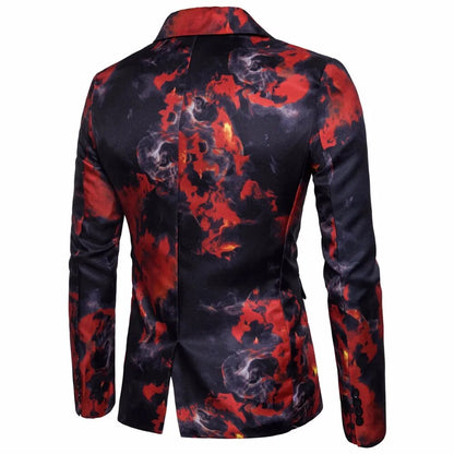 jiaabc Mens Red Flame Printed Blazer Jacket Brand Casual Slim Fit Single Button Blazer Men's Suits and Blazers Terno Masculino 3XL