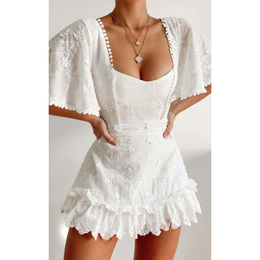 vmtvr - Fancy A Spritz Square Neck Mini Dress in White Embroidery