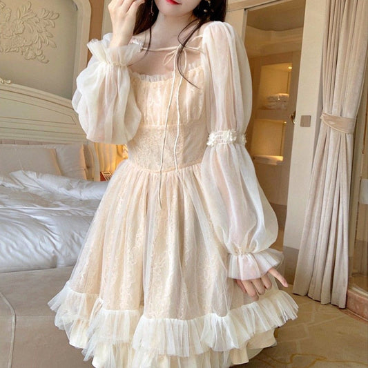 vmtvr Lolita Kawaii Dress Women Casual Long Sleeve Vintage Y2k Mini Dress Female Japanese Style One Piece Dress Korean Autumn